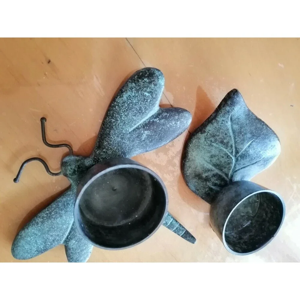 Metal Figurine Dragon Fly & Leaf  Tealight Candle holders Farm House Décor